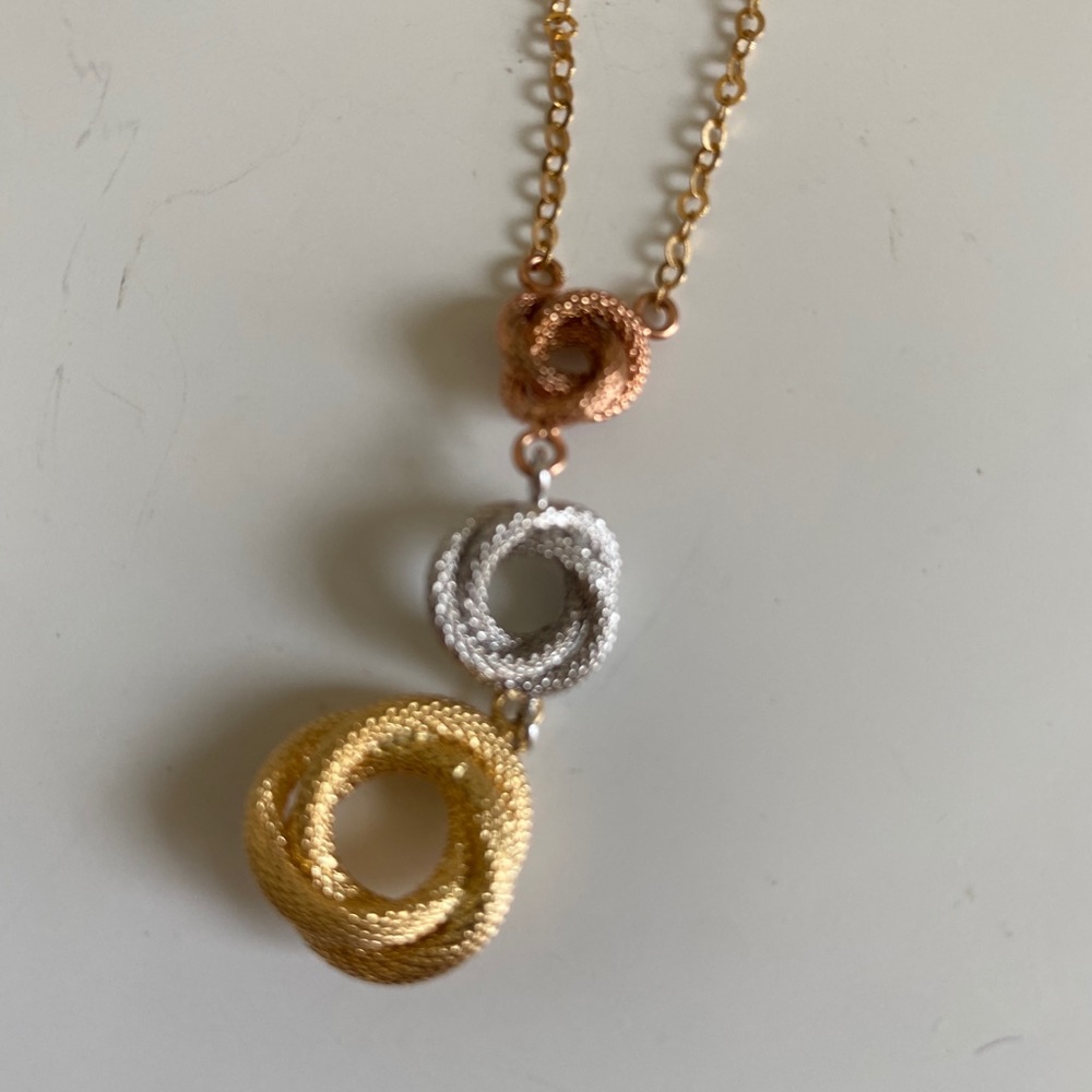 Gold Silver Copper circle necklace with gold chain